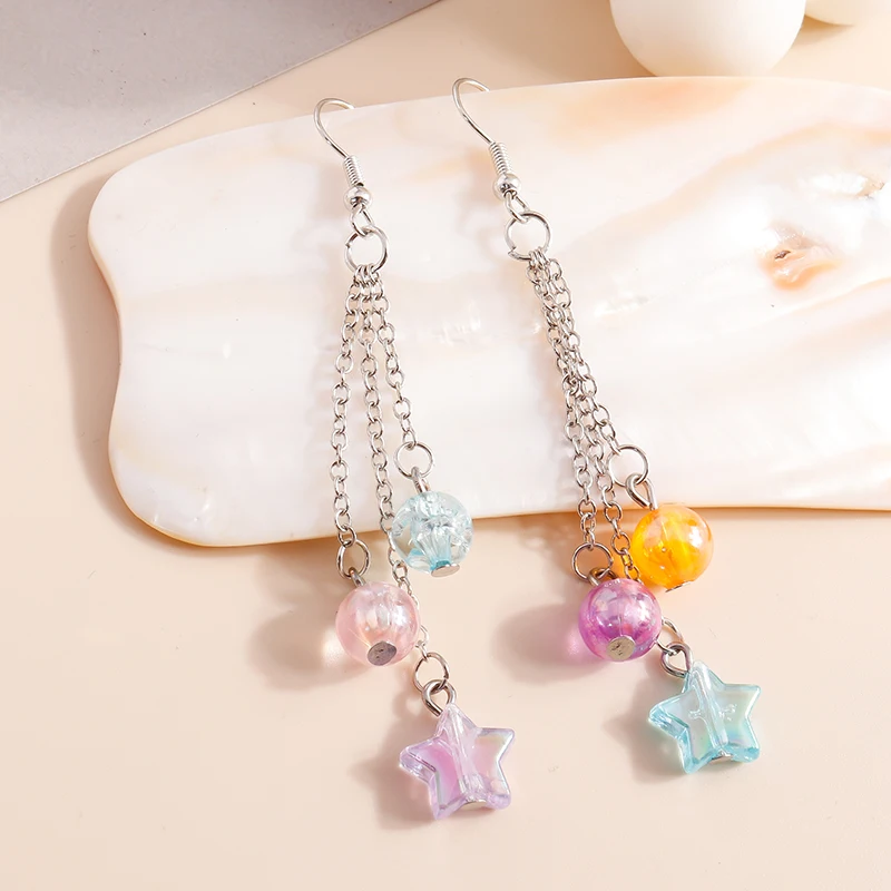 1Pair Kawaii Colorful Handmade Beads Star Earrings Summer Beach Bohemia Dangling Earrings for Women Girls DIY Jewelry Gifts