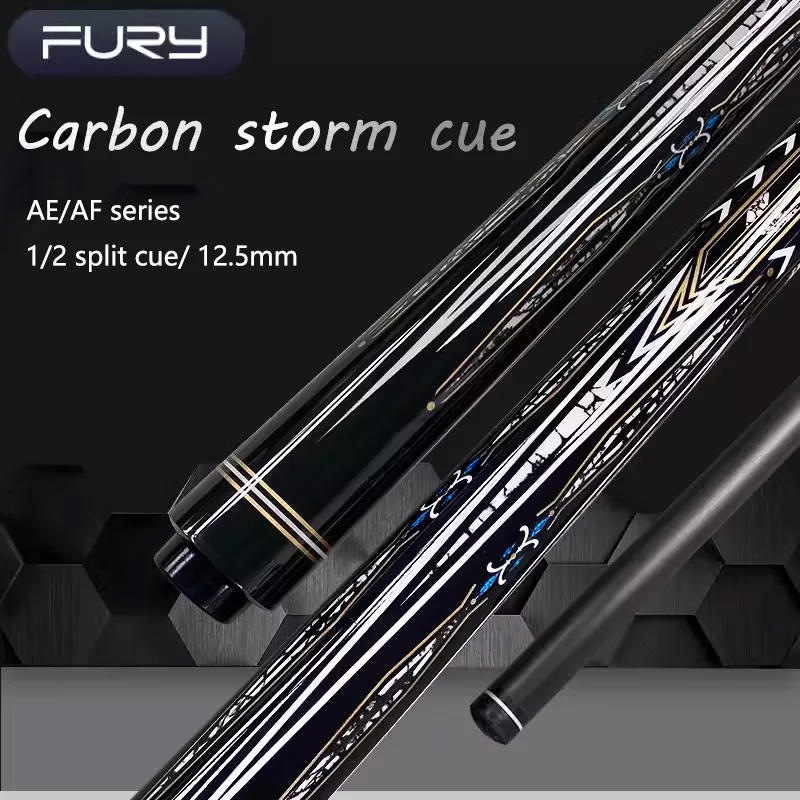 FURY-Black Eight America Nine-Ball and Billiard Cue, Carbon Fiber Maple Shaft, 1/2 Split, 12.5mm, 147cm, Big Storm