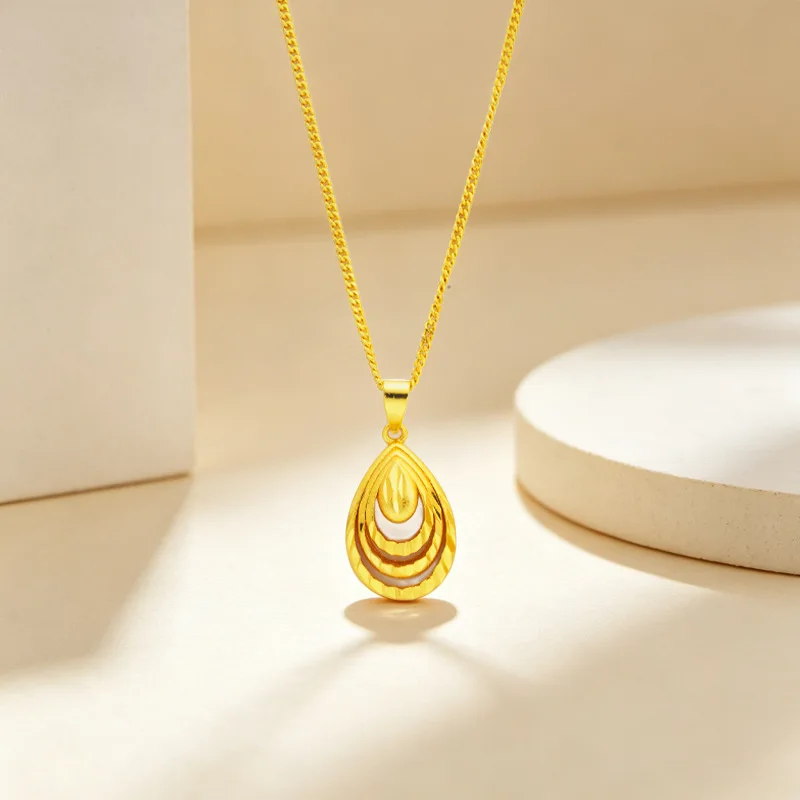 Luxury 24K 9999 Pure Gold real gold Women's all-match water drop clavicle chain necklace