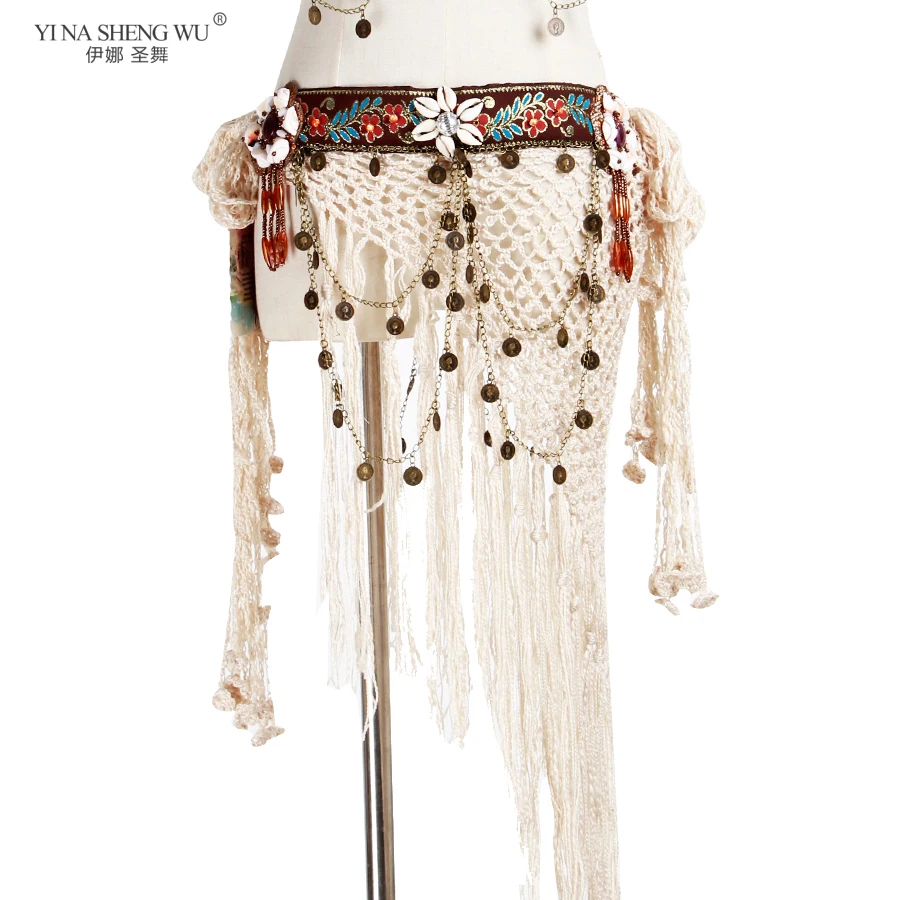 Tribal ATS riem buikdans heupsjaal kleding kwast munt zigeuner buik stijl handgemaakte heupsjaal accessoires verstelbaar