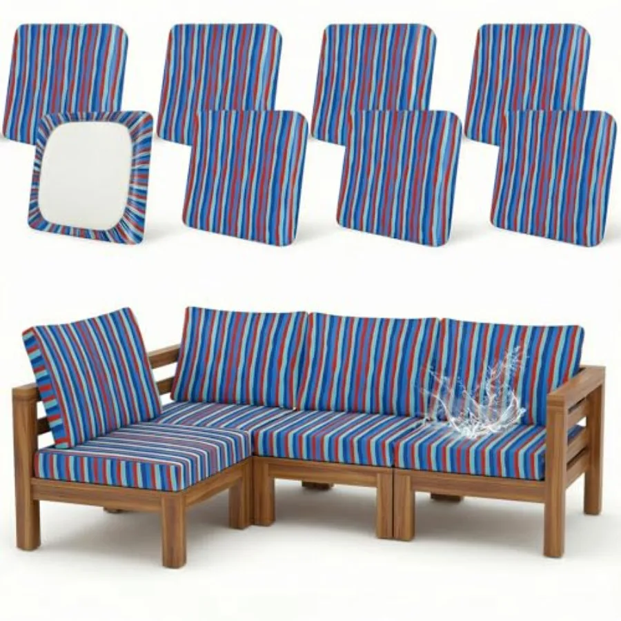 

8 Pack Outdoor Cushion Covers Water Resistant High Stretch Fit Patio Cushion Covers 180g Couch Seat Slipcovers Machine Washable
