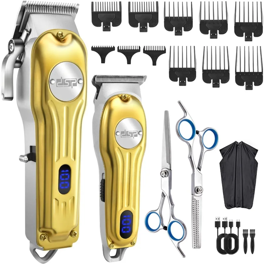 

Professional Hair Clipper for Men with Gold Finish Cordless Electric Clipper and Trimmer Set with LED Display Ideal for Home an