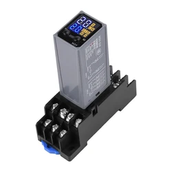 H3Y-2/4 Liquid Crystal Time Relay AC 220V DC 12V 24V Dual Time with Base Small Digital Display Cycle Time Control Delayer
