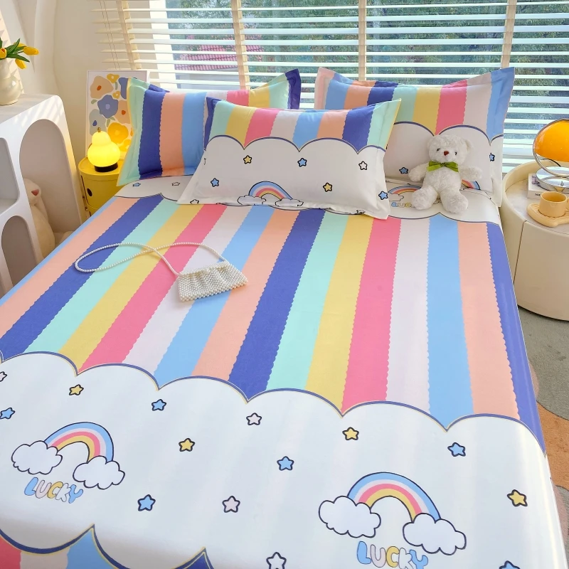 New Single-item Bed Sheet Plant-based Cashmere Mattress Cover Printed Cartoon Bed Cover Skin Friendly Bedding for Two 200x230