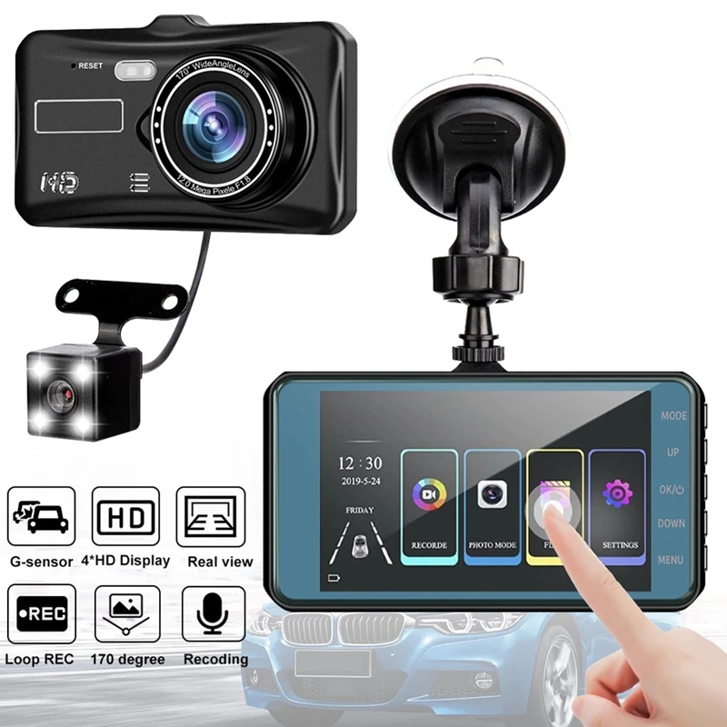 

Car DVR Dashcam 4 Inch IPS Touch Screen 170° Camcorder Dual Lens WDR Full HD 1080P Night Vision Auto Video Recorder