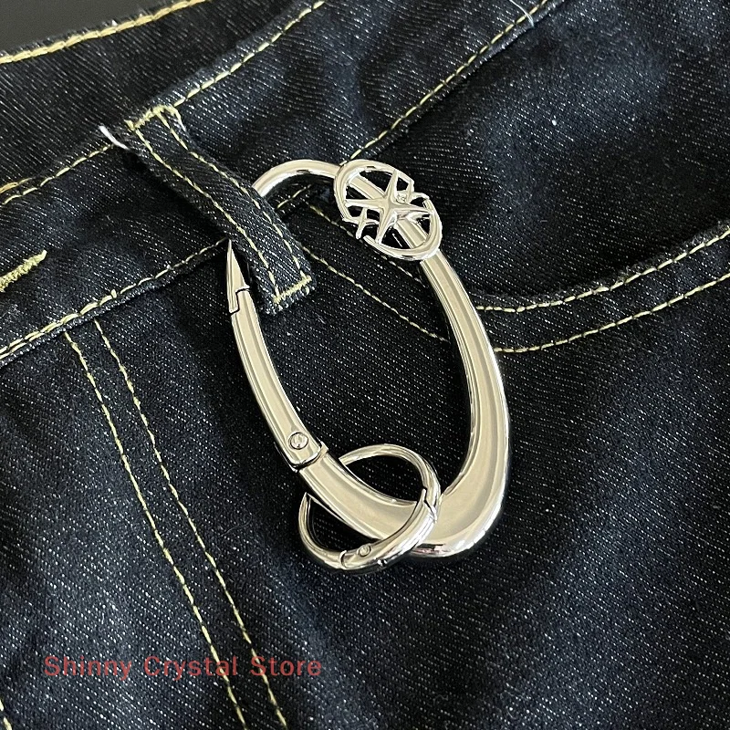 Y2K Punk Star Oval Metal Carabiner Keychain Mountaineering Car Key Ring Gothic Backpack Waist Hanging Decor