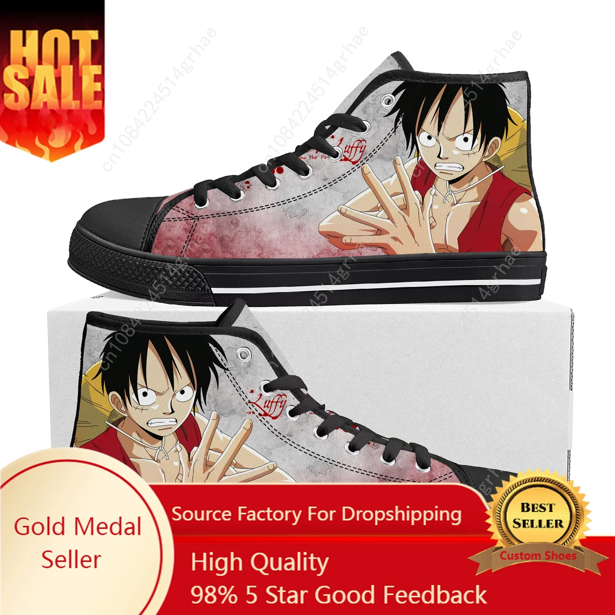 D L-Luffys High Top High Quality Sneakers Anime Monkey Mens Womens Teenager Canvas Sneaker Casual Couple Shoes Custom Shoe