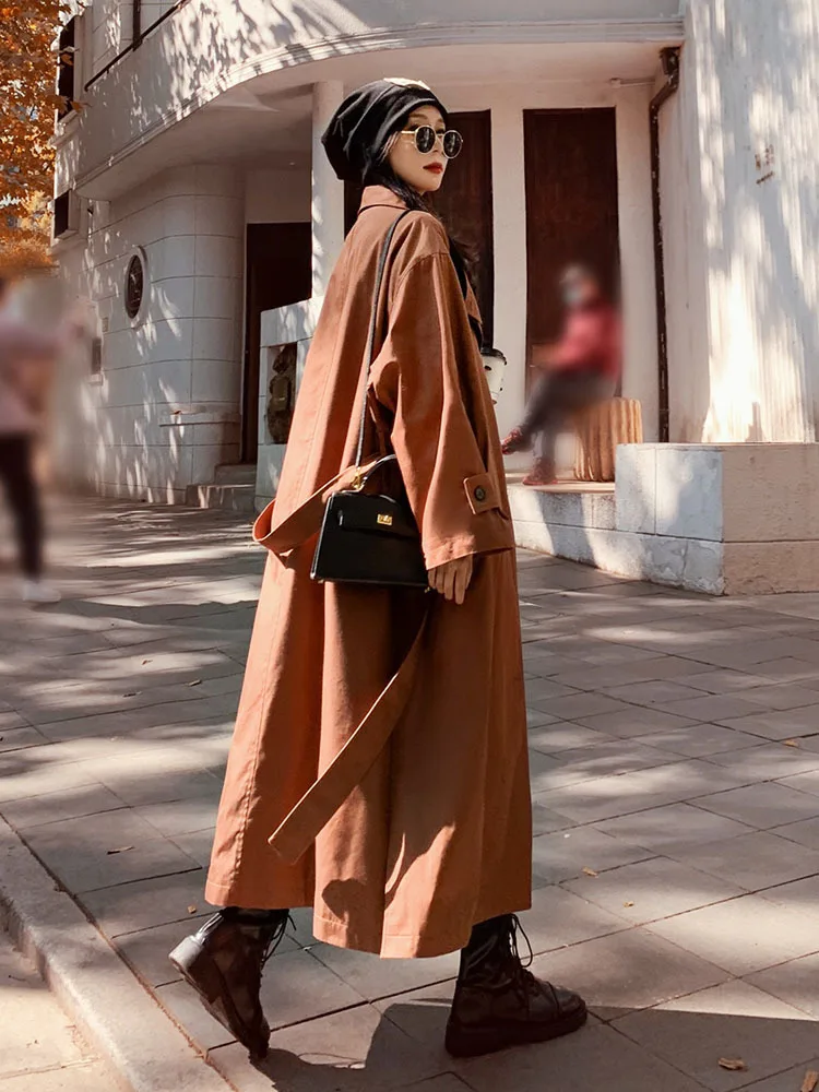 

Vintage Patchwork With Belt Windbreaker Coat For Women Long Sleeve Loose Two-button Trench 2024 Spring Autumn Winter