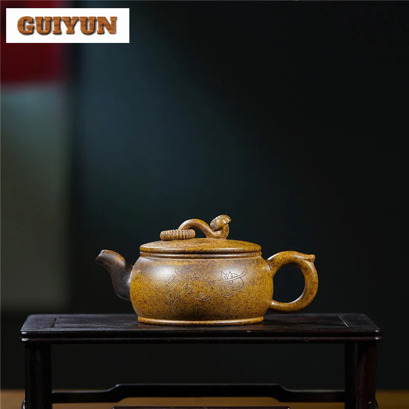 

200ml Aesthetic Yixing Purple Clay Teapots Handmade Ruyi Pot Raw Ore Keel Gold Sand Mud Kettle With Strainer Zisha Teaset Craft
