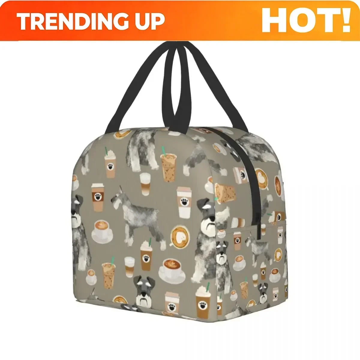 Custom Bag Custom Schnauzer Coffee Dog Breed Pet Art Pure Breed Cafes Insulated Lunch Bag For Women Leakproof Cooler Thermal Ben
