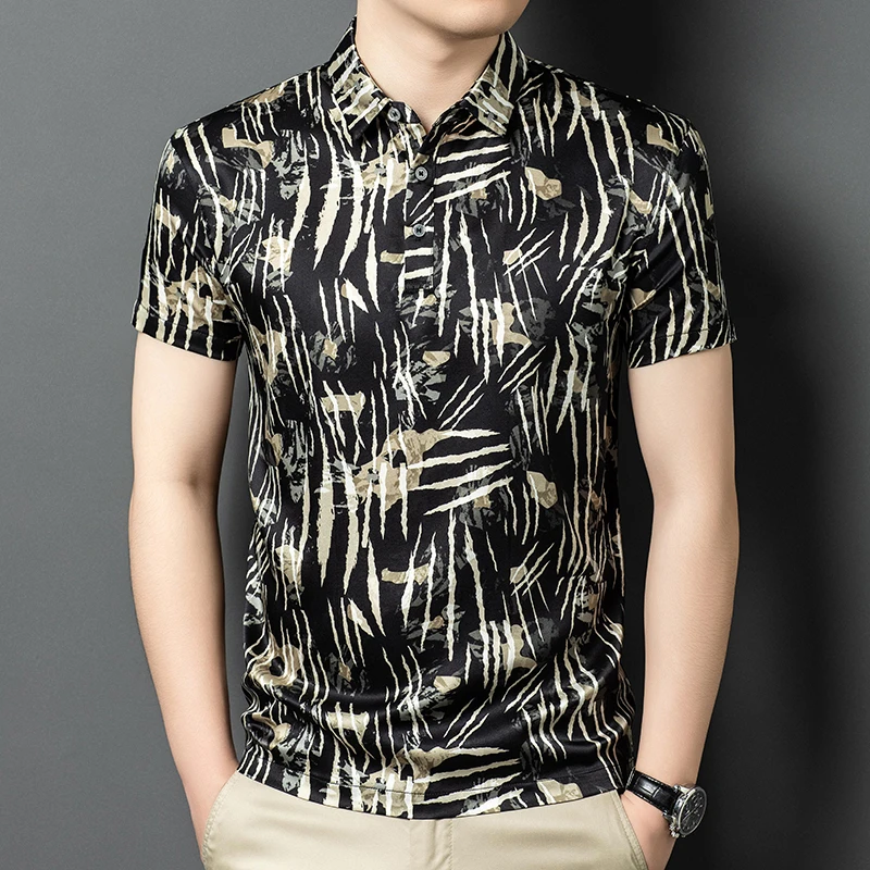 

Lightweight Premium Silk Polo Hommes Short Sleeve Men's T Shirt Summer Quality Coolness Soft Comfortable Print Camisas De Hombre