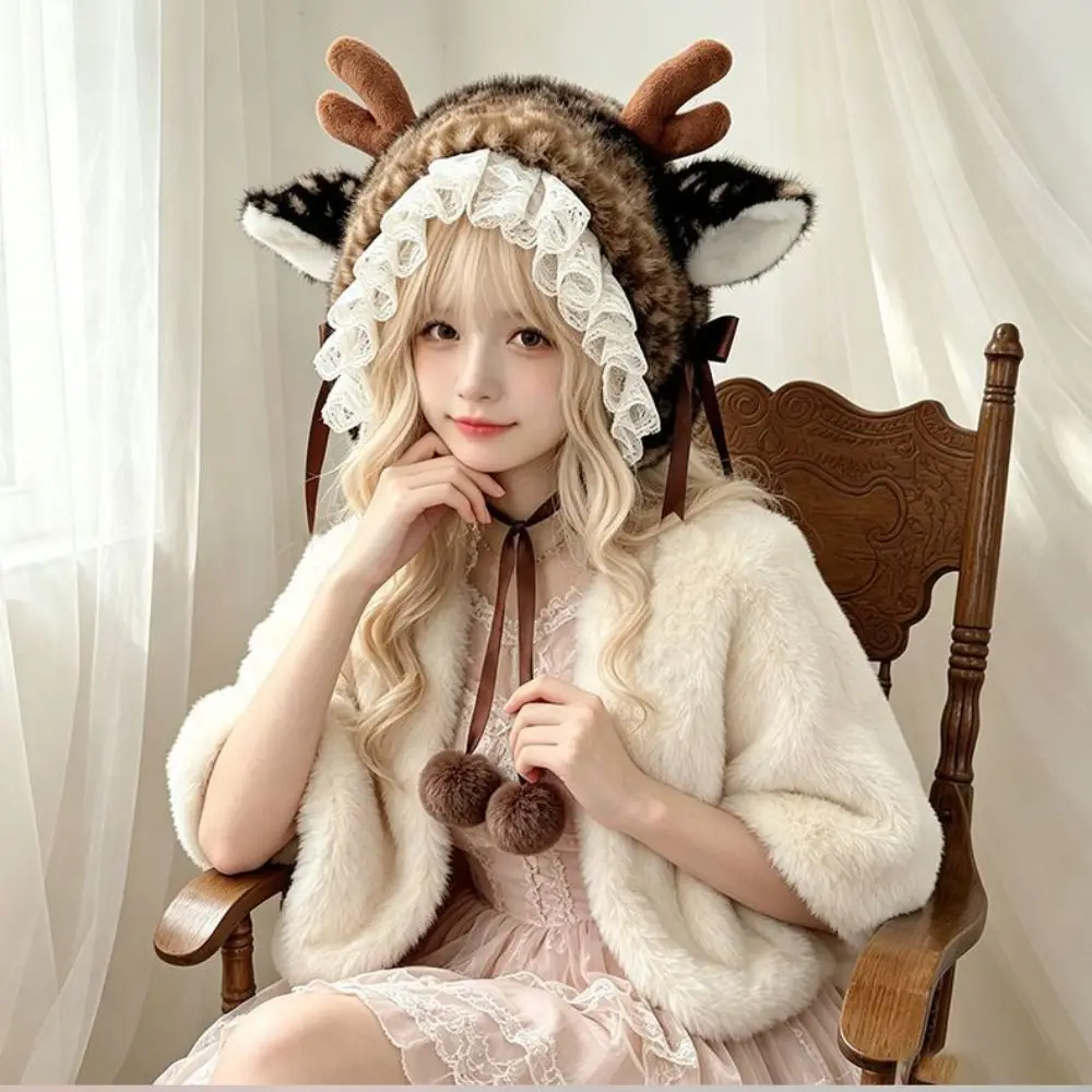 Thick Deer Pattern Faux Fur Hat Leg Cover Warm Cross-tie Scarf Cozy Skin Friendly Japanese Pile Reindeer Leg Warmers