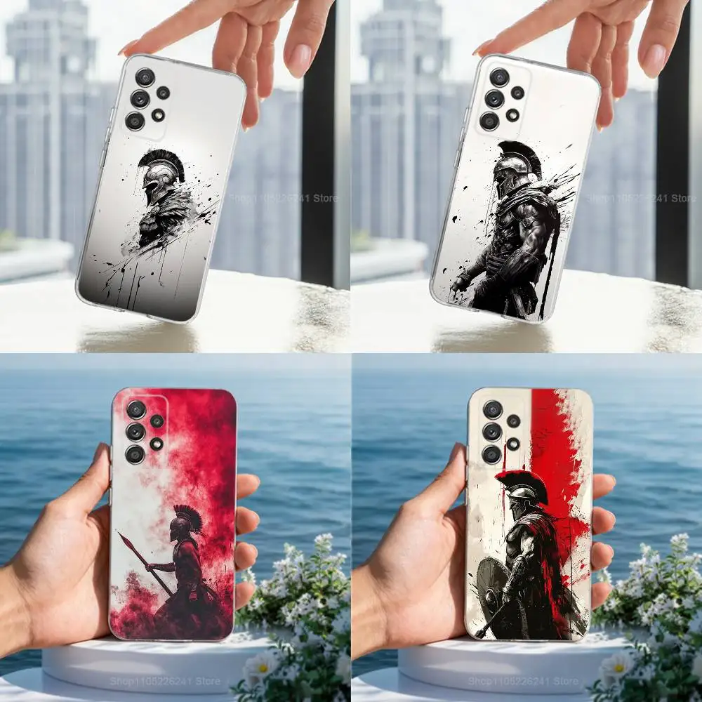 

Brave Sparta Warrior Phone Case For Samsung A30,71,51,S9,10,20,Ultra,FE,Lite, S22,23,21,PIus,Transparent, Silicone Case