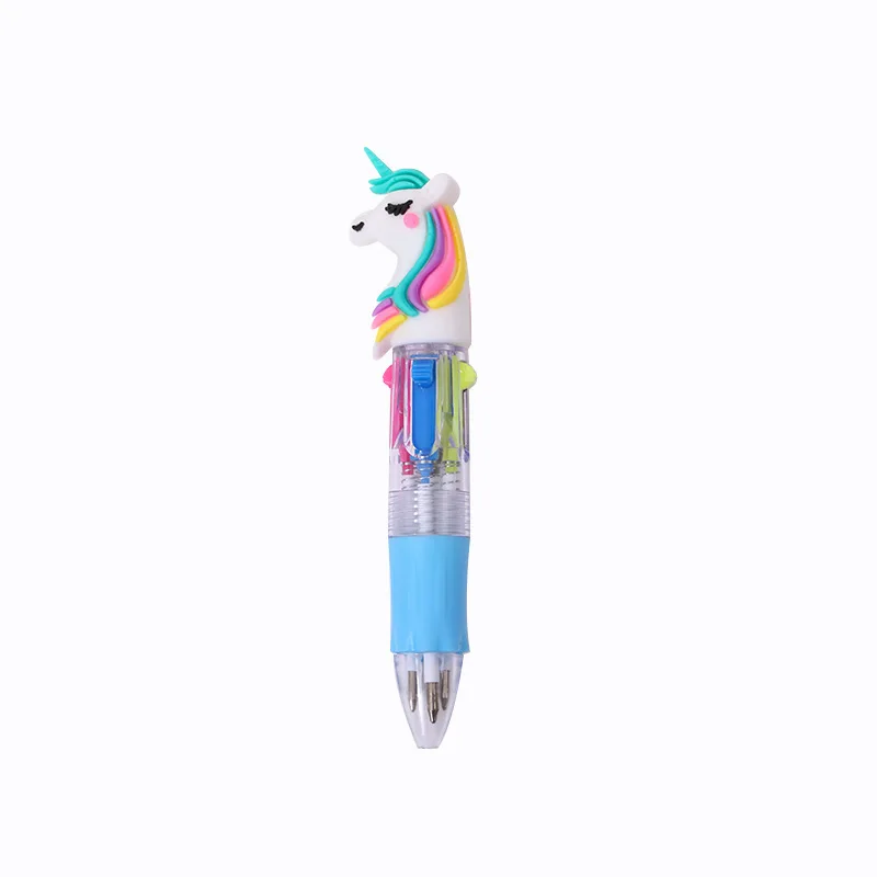 1PCS Cartoon Unicorn Silicone 4-in-1Colors Ballpoint Pen, Kawaii Unicorn multicolour Ballpoint pens,Gift for Students Teachers