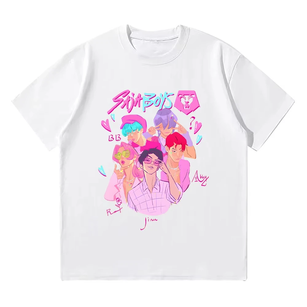 

Футболка Saja Boys Boy Band Kpop Demonkpop, футболка в стиле фильма «Охотники на демонов», мужская и женская хлопковая футболка высокого качества, модная одежда