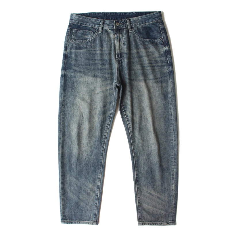 

100% Cotton Men's Autumn American Vintage Washed Jeans - Trendy Brand Relaxed Straight Fit Oversized Casual Streetwear Pants