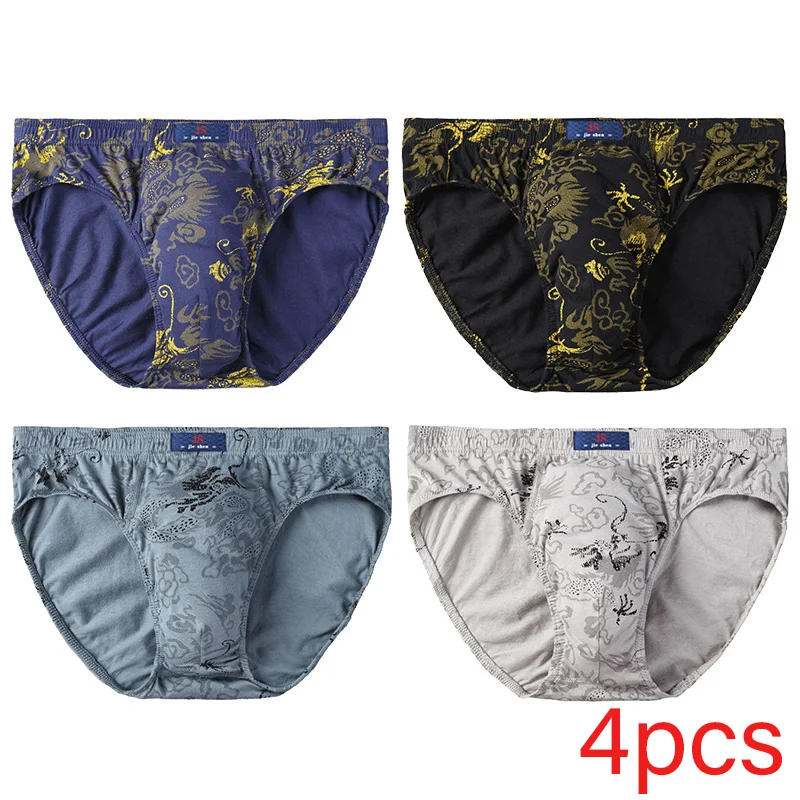 

4 Pcs/Lot 100% Cotton Men's Briefs Underpants Underwear Moisture Absorbent Breathable Printed Panties Loose Plue Size Xl -5XL
