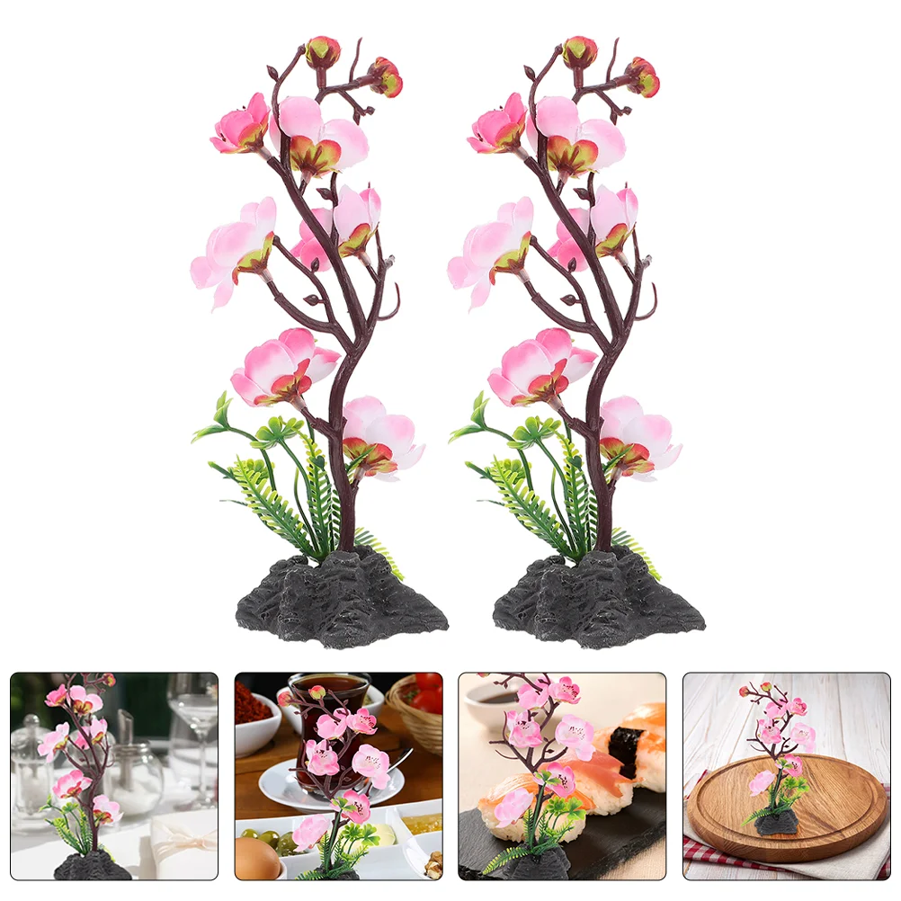 2 Pcs Sushi Table Flower Japanese Artificial Plant Food Tray Decor Cold Sashimi Decoration Child Faux