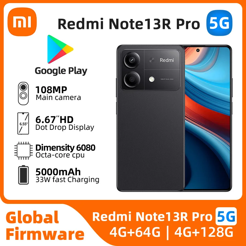 Xiaomi Redmi Note 13R Pro 5G 256GB Dimensity 6080 Ultra 140Hz LCD Display 100MP Triple Camera 5000mAh used phone