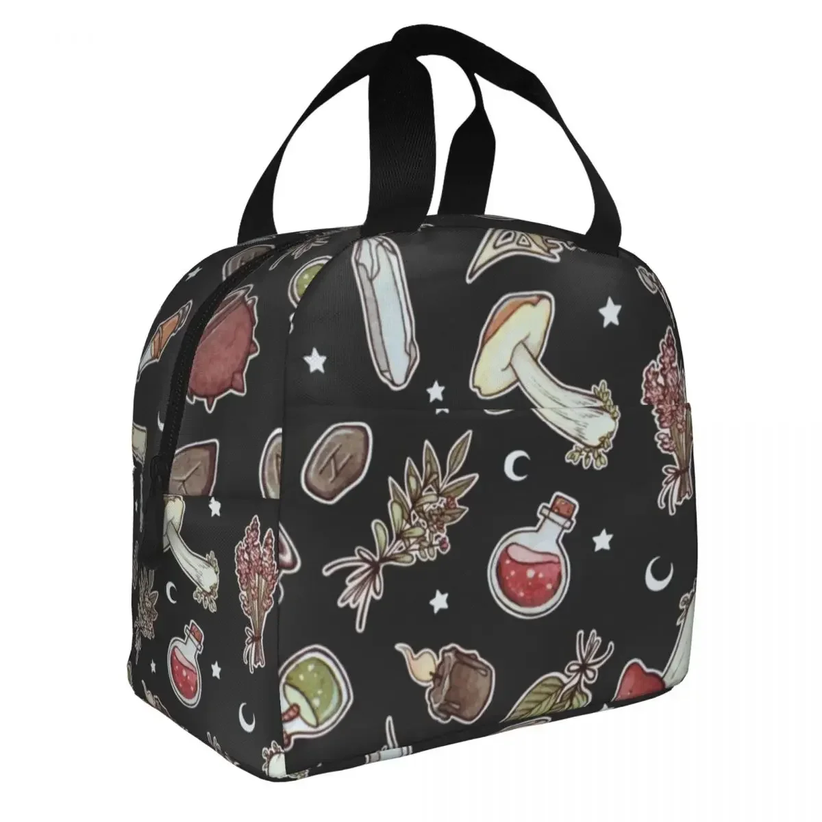 Lunch Bags for Women Kids Witchy Pattern Dark Mushroom Thermal Cooler Portable School Psychedelic Oxford Tote Food Bag