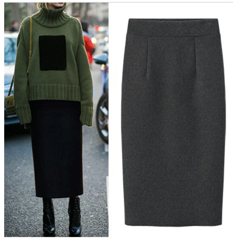 

Autumn Winter Thicken Woolen Women Midi Skirts 2024 New High Waist Office Wrap Skirts Sheath Pencil Skirts Female