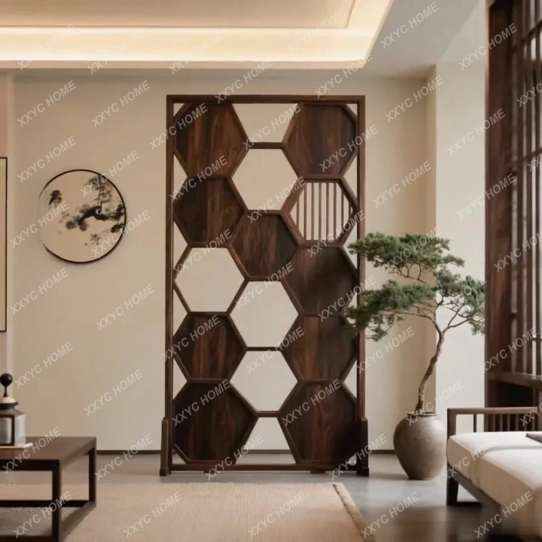 

QQBlack Walnut Screen Partition Living Room Entrance Door Cover Bedroom Design Hollow Partition