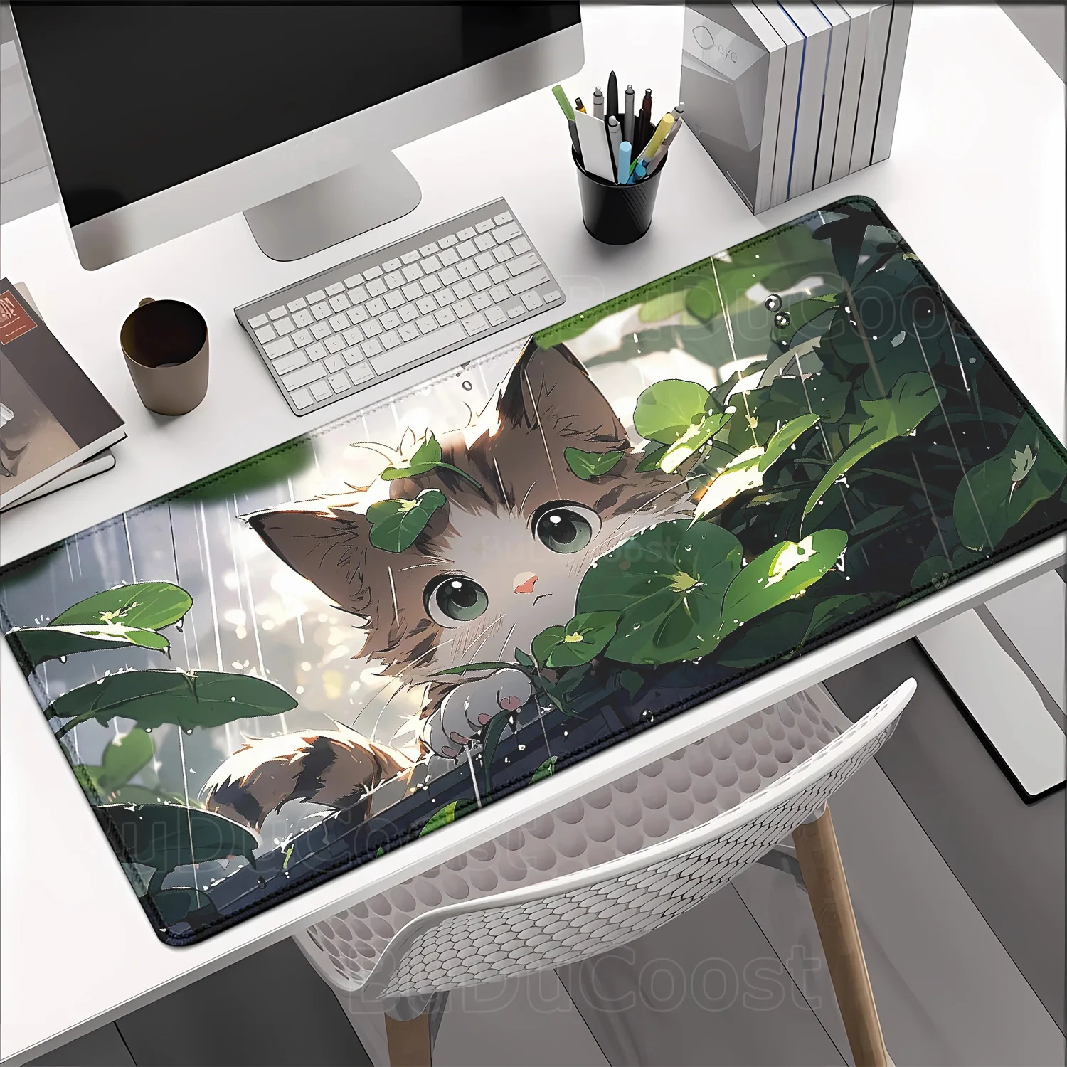 Cute Cartoon Cat Mouse Pad Green plant Large Computer Keyboard Natural Rubber Anti-Slip teclado desk mat Perfect Gift Mousepad