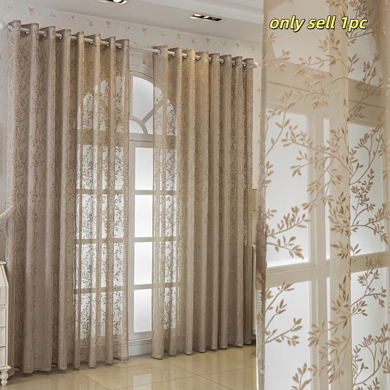 1 piece of vintage Bohemian jacquard semi-transparent curtain with grommets, suitable for bedroom, living room, balcony, or as a