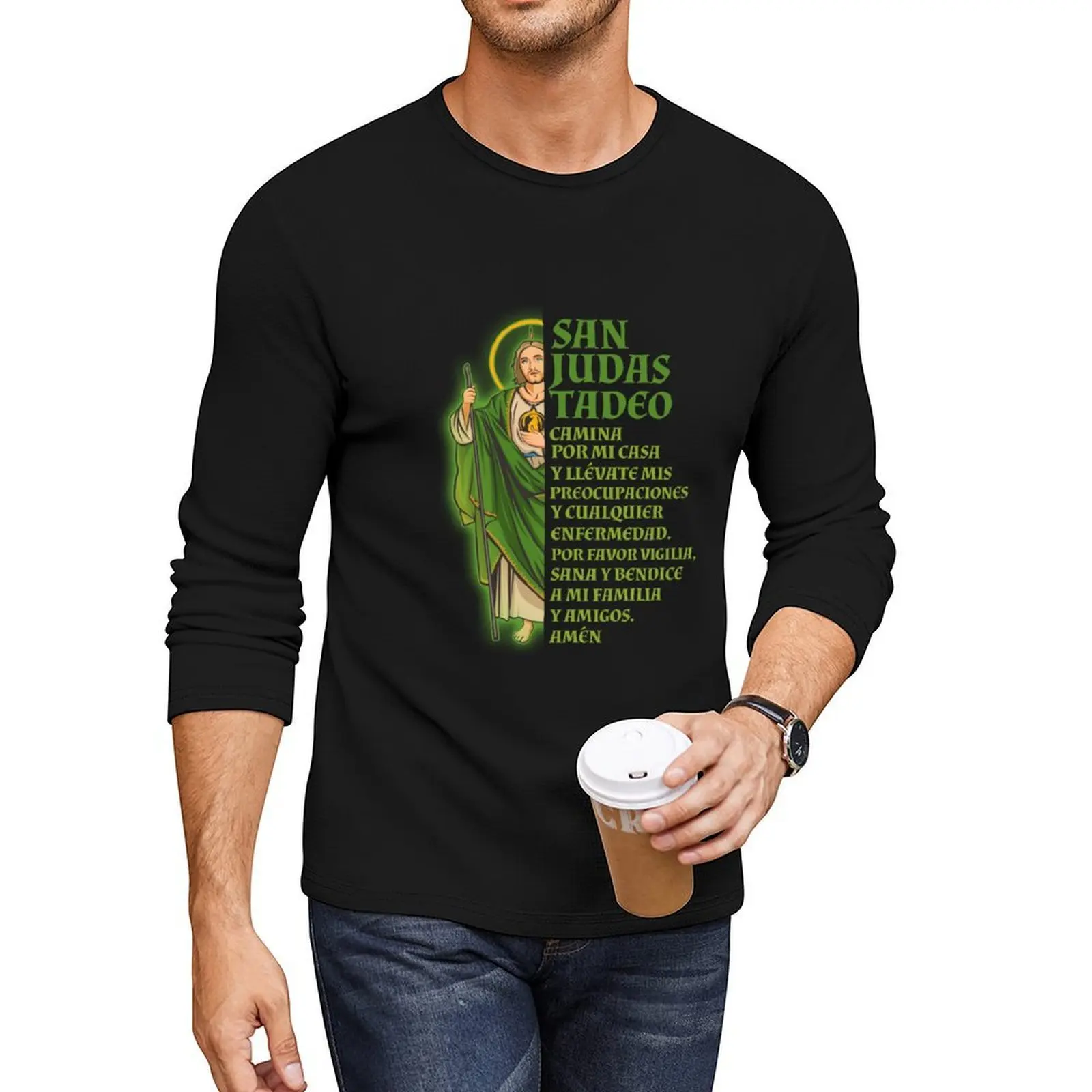 Camiseta larga de San Judas Tadeo con Oración, camisetas blancas para hombre y niño, camisetas pesadas para hombre