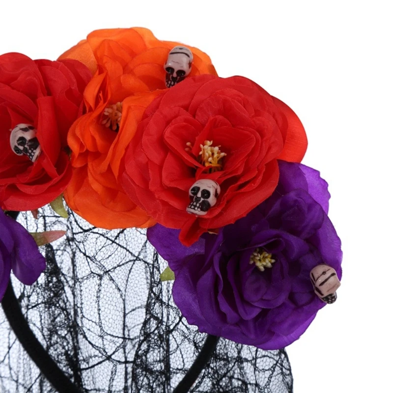 Day Of the Dead Headband Skull Headband Web Veil Flower Crowns For Women