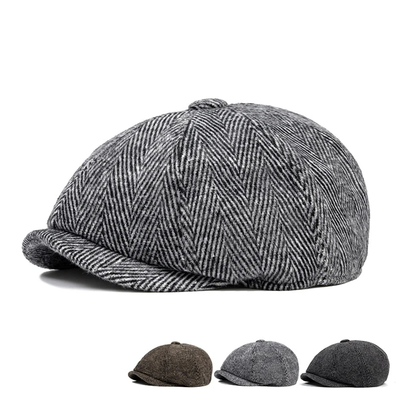 Koreanische Herren-Baskenmütze, warme Retro-Vorwärtsmütze für Herbst und Winter, verstellbare achteckige Newsboy-Mütze mit britischer Persönlichkeit