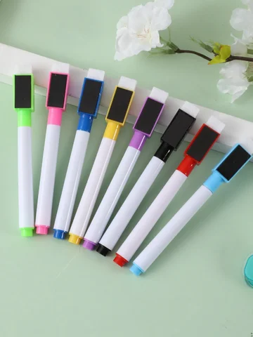 8pcs/Set Bullet Tip 11.3*1cm Small Size No Magntic Whiteboard Dry Erase Markers, 8 Color *1pcs Magnet Pen
