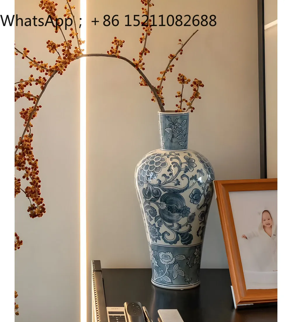 SCY pomegranate flower blooming blue and white porcelain vase ceramic flower ware home advanced soft decoration