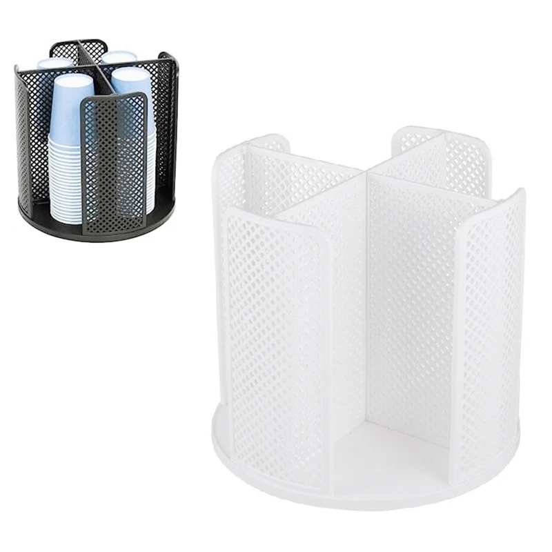 2Piece Rotatable Cup And Lid Organizer Paper Cup Storage Holder With 4 Compartments For Countertop