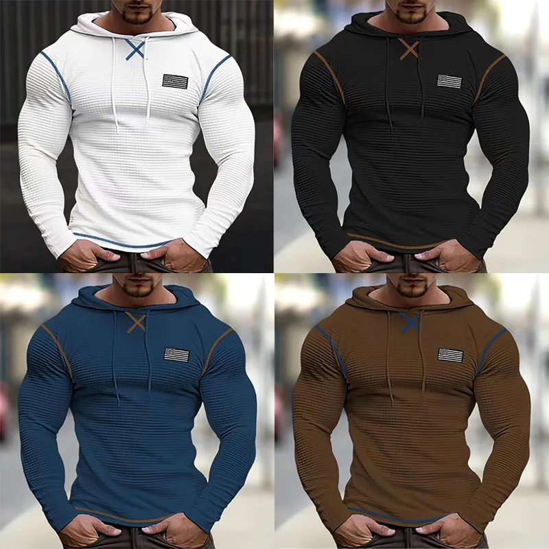 

2024 New Waffle Solid Polyester Slim Fit Hoodie Fashion Hip Hop Street Sweater Men's Breathable Sports Casual Long Sleeve S-3XL