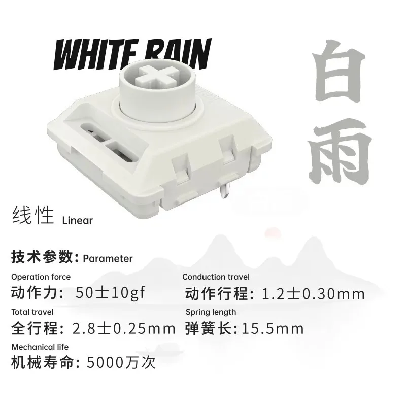 KAILH Full POM Low Profile Switch Mechanical Keyboard, Rain & Cloud Series, White Rain Black Cloud Cover Mountain