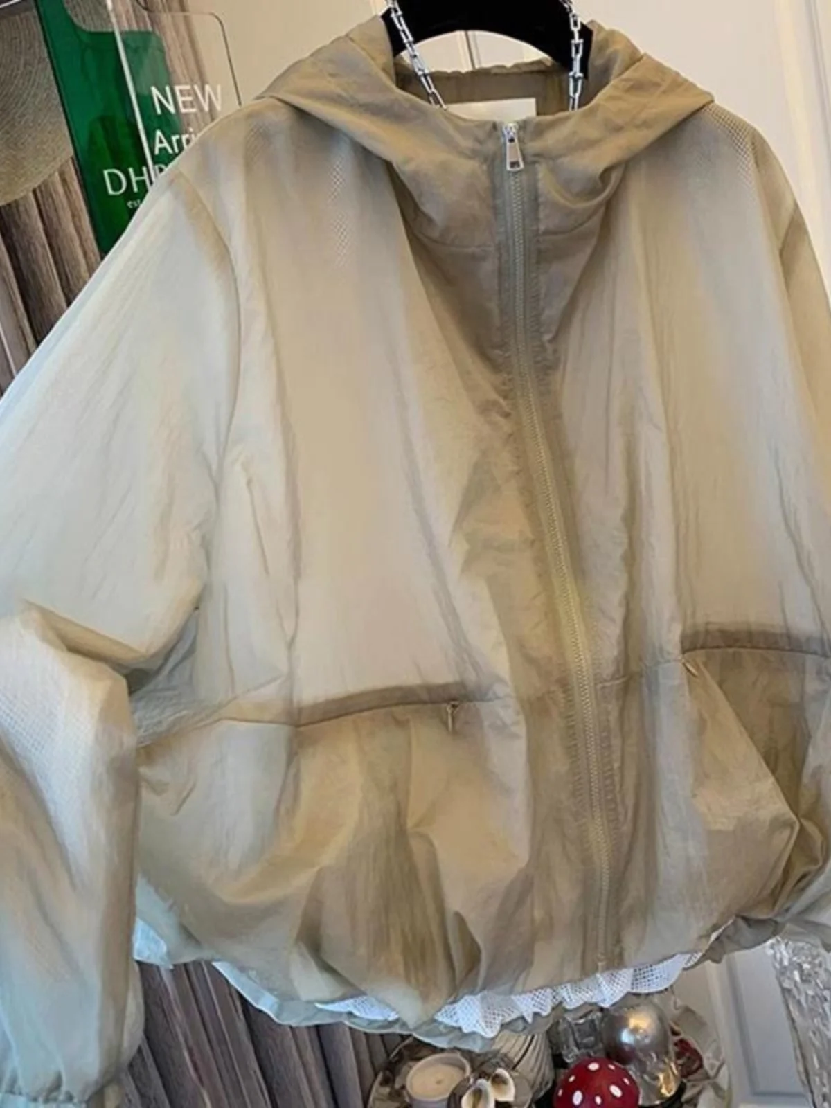 

Casual Simple Design Zipper Hooded Long Sve Sun Protection Clothes Sli Slimming Open Cardigan Top Outerwear New 2025