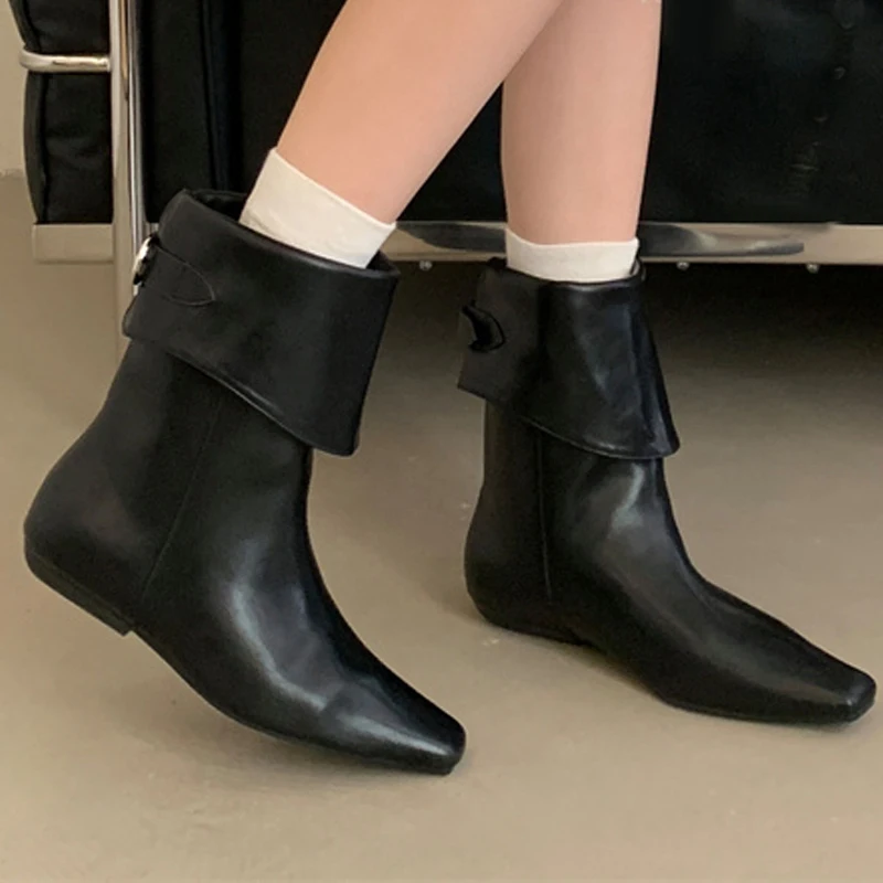 

Black Ankle Boots For Woman Fall Short Shoes Casual Back Buckle Ladies Boots Low Heel Square Toe Designer Shoes Bottes Femme