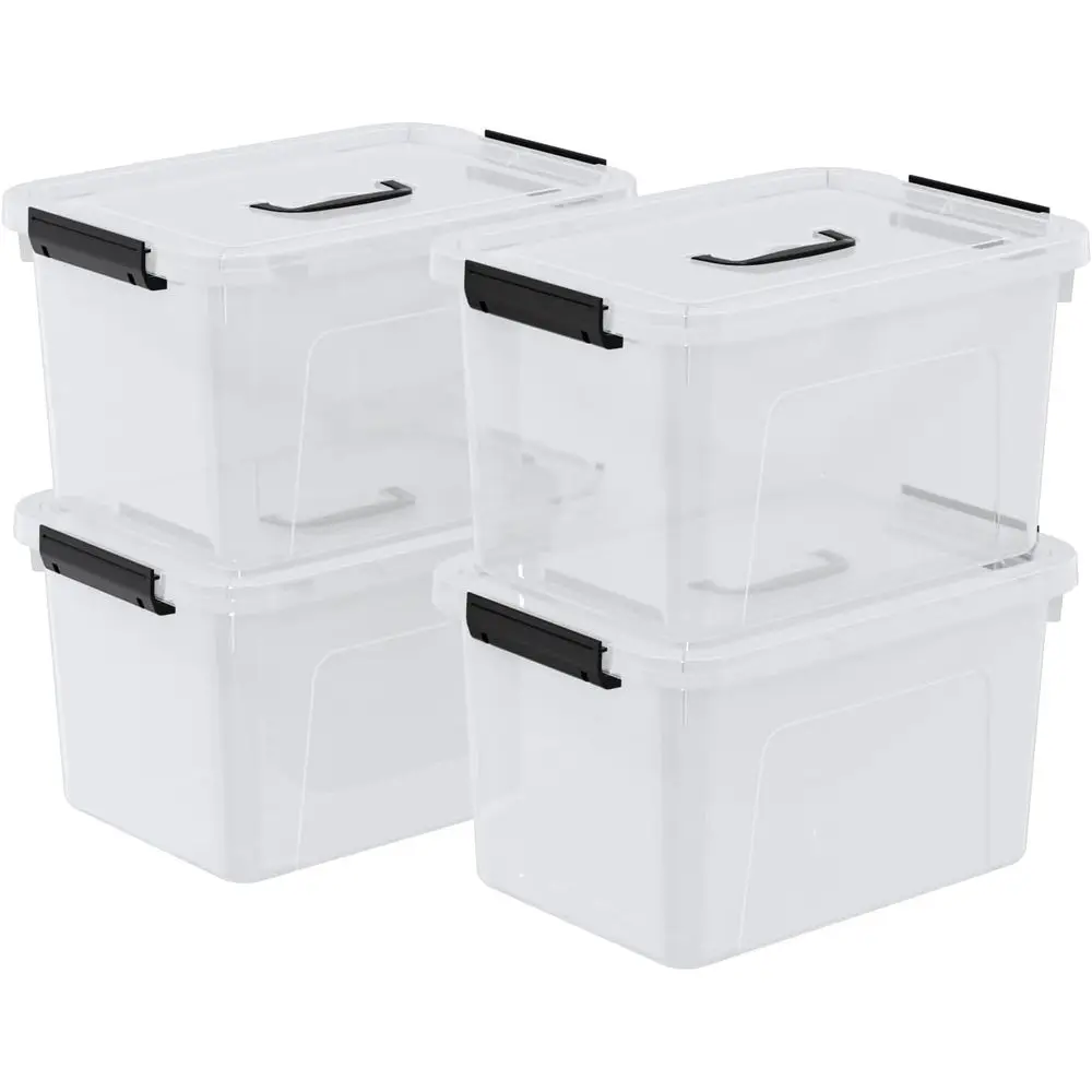 

4-Pack Clear Plastic Storage Bins with Lids and Handles, 10 Quart Capacity