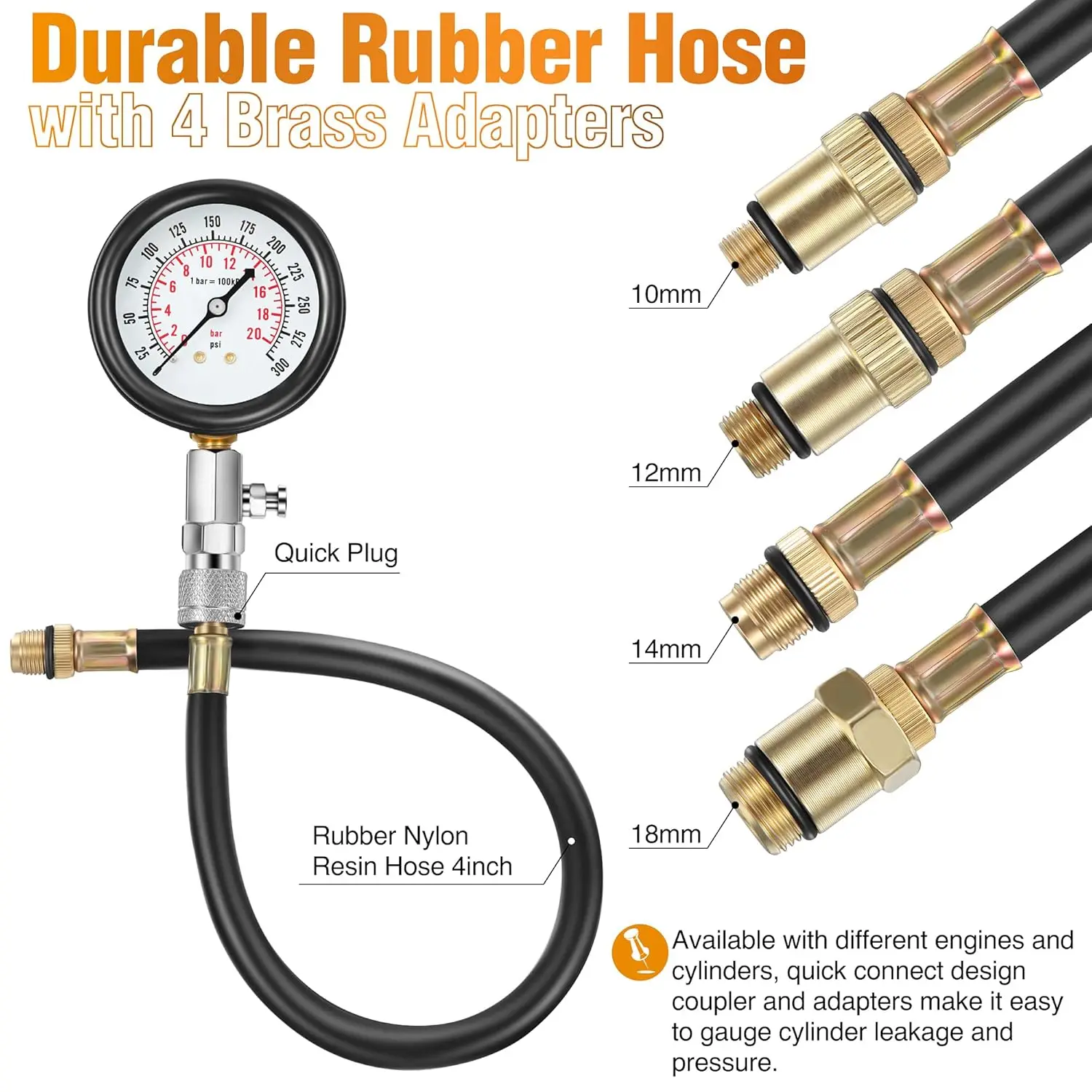 Kit de probador de bujías y compresión automotriz de 9 piezas, herramientas de prueba de motor universales para automóviles y motocicletas (rojo)