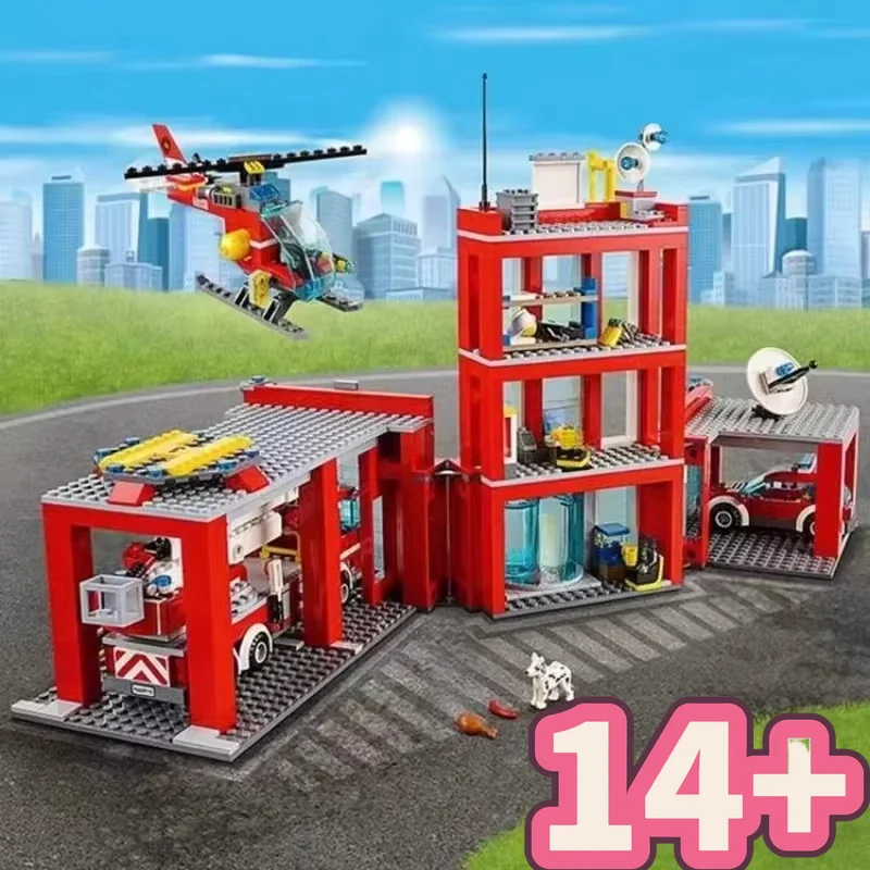 

NEW City Fire Station Helicopter Truck Garage Firehouse Building Blocks Set Bricks Compatible 60110 Model Festival Party Gift