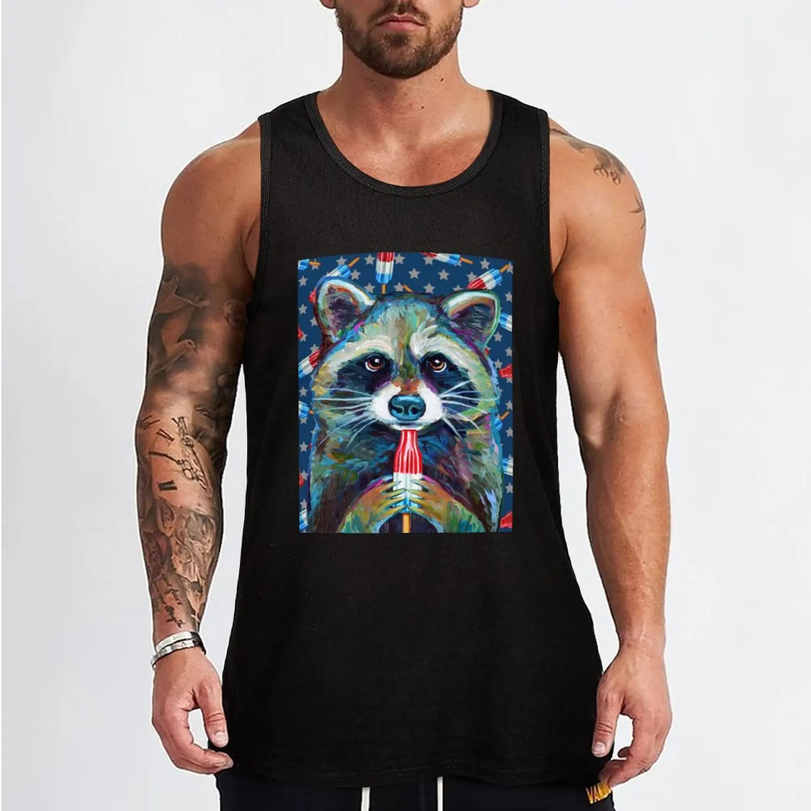 Raccoon with ROCKET POP by Robert Phelps Tank Top gym accessories man male top