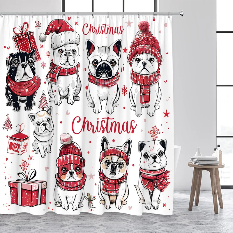 Funny Dinosaur Christmas Shower Curtains Cartoon Animals Snowman Xmas Tree Winter Kids Bath Curtain Set Fabric Bathroom Decor