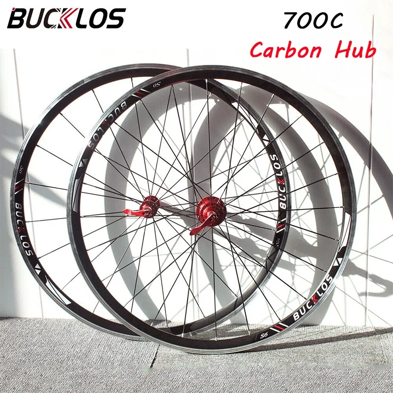 BUCKLOS Road 700C Bicycle Wheelset Carbon Hub QR Disc Brake Bike Wheels Aluminum Alloy Rim Bike Wheel Set for Shimano HG