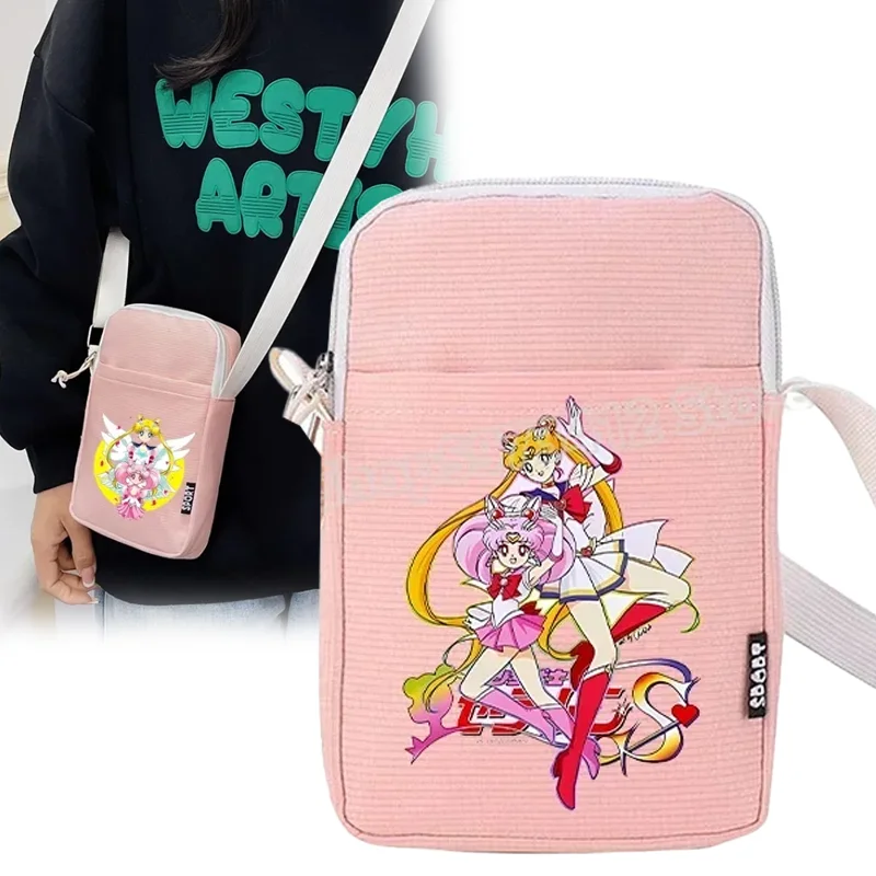 Sailor Moon Umhängetasche mit Anime-Aufdruck, Tsukino Usagi Luna Studenten-Mini-Handytasche, Kawaii Damen Casual Crossbody-Taschen, Mädchen-Geschenk