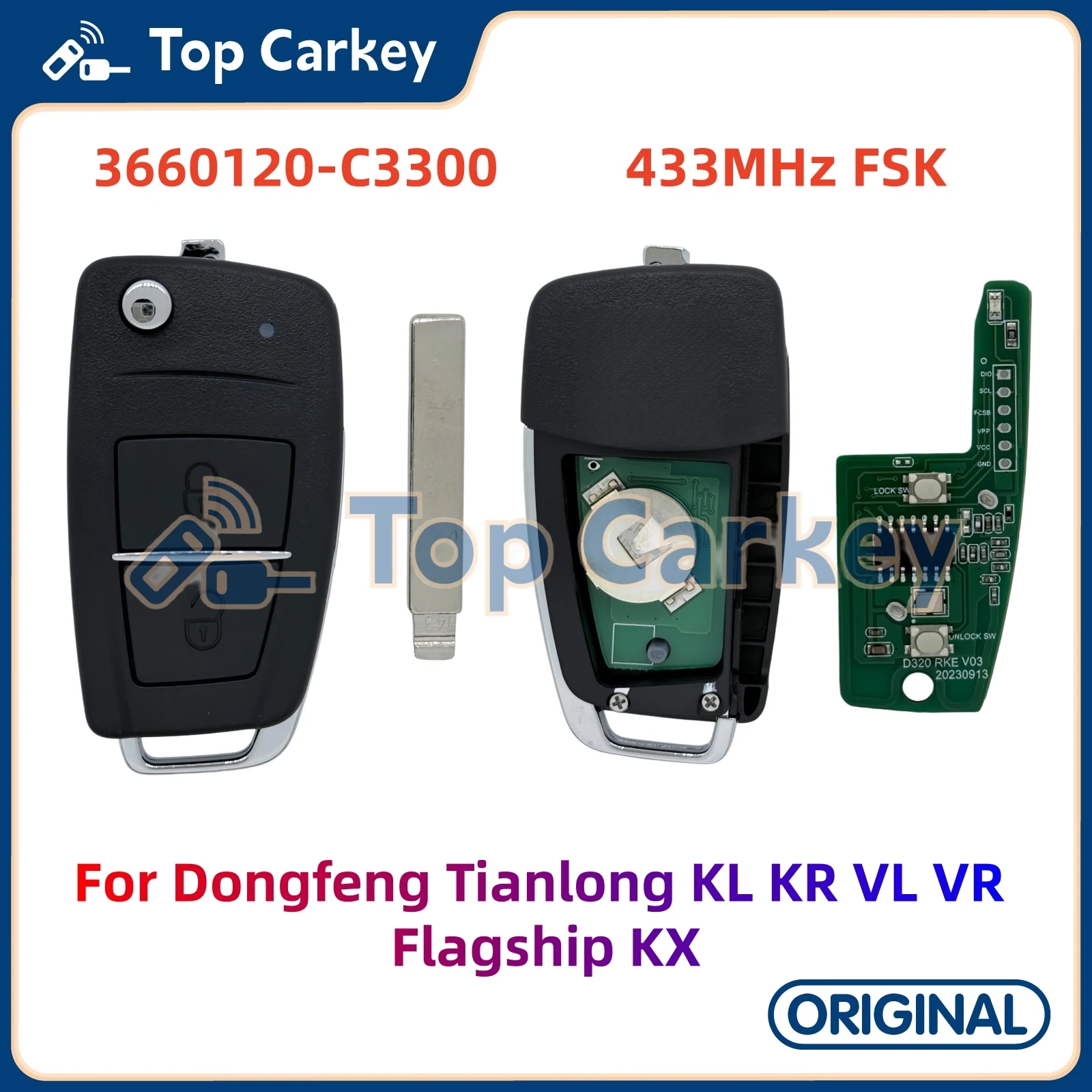 Оригинальный выкидной ключ-пульт TopCarkey 3660120-C3300 433 МГц для Dongfeng Tianlong KL KR VL VR Flagship KX