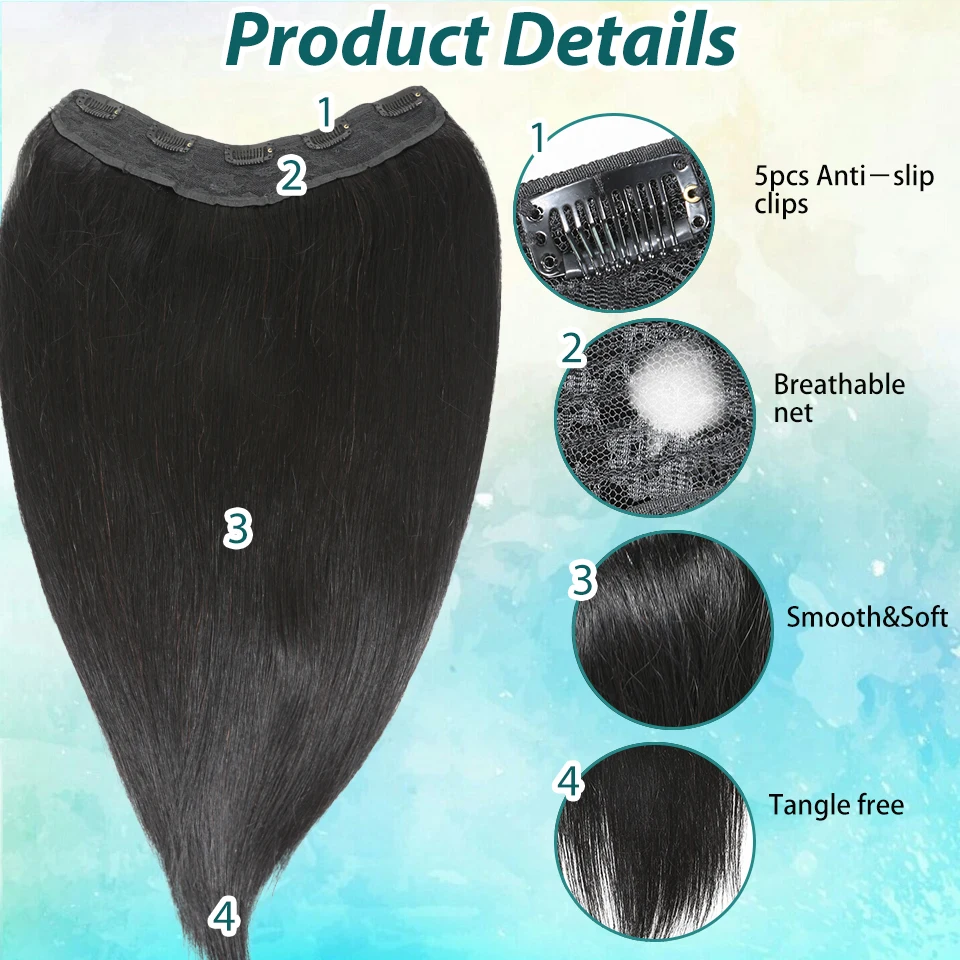#1B Straight Clip In Hair Extension Human Hair Brazilian Clip In 5Pcs/Set Full Head Remy Hair Soft Feel Hair for Women