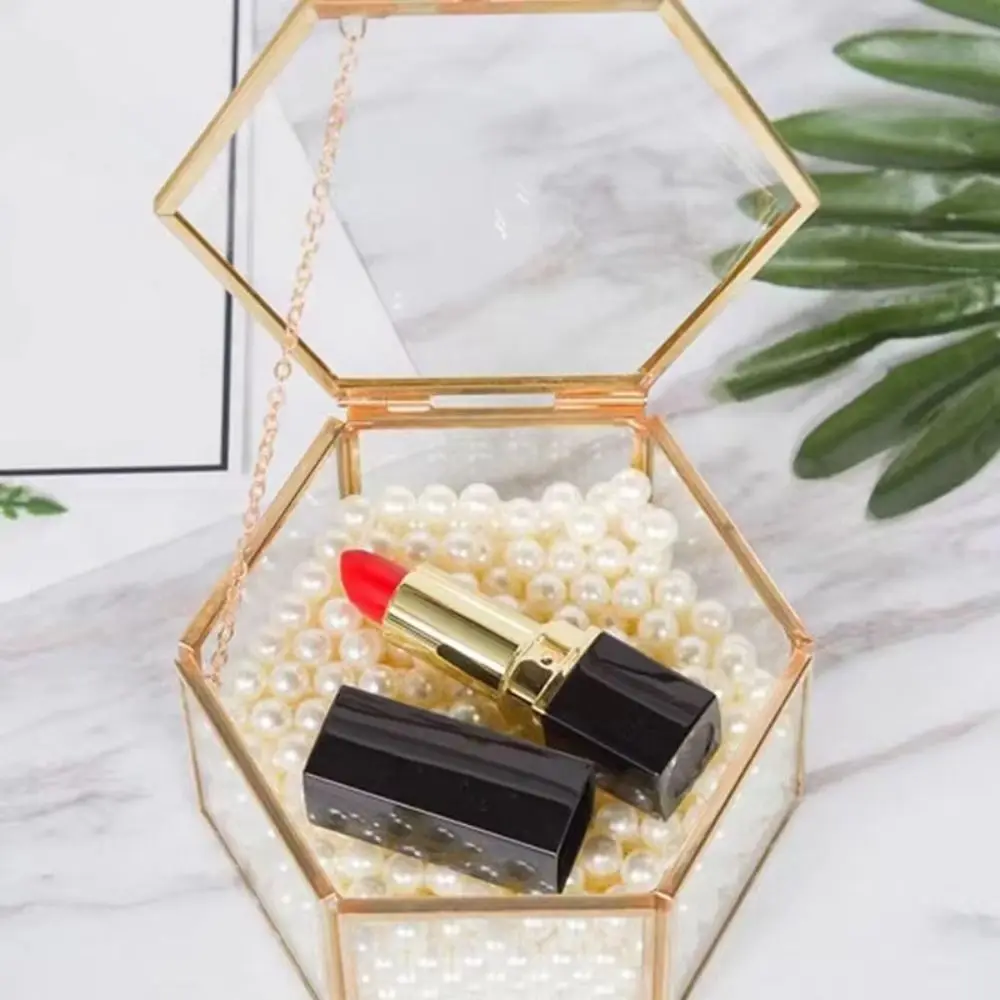 

Storage Box Gold Hexagonal Ring Box Glass Hexagon Geometric Jewelry Accessory Box Luxurious Retro Ring Box Jewelry Storage