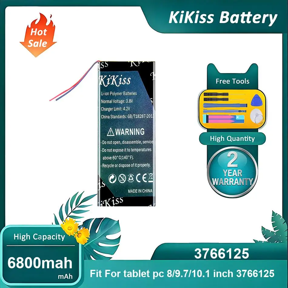 KiKiss Battery Fit For 3766125 8 9.7 10.1 inch,3766125,6800mah