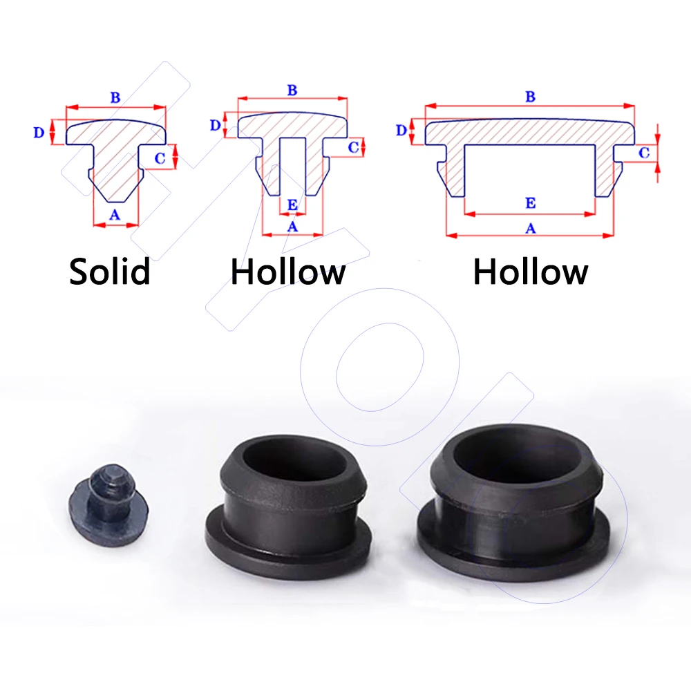 2.5mm - 14mm Hole Plug Snap-on Silicone Rubber Seal T-Shape Gasket Inserts Bungs Blanking End Caps Stopper Black